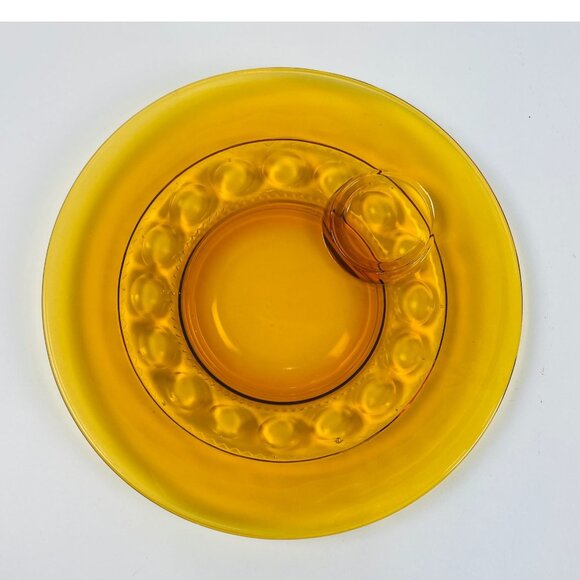 Indiana Glass 2 Kings Crown Thumbprint Amber Dinner Plates 10.25” Pair - Picture 1 of 8